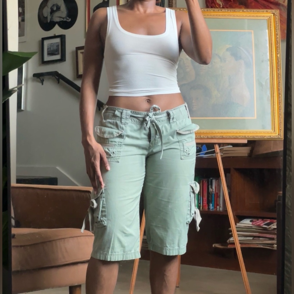 The Limited Vintage Y2K Drew Fit Low Rise Cargo Bermuda Shorts Sage Green S 10